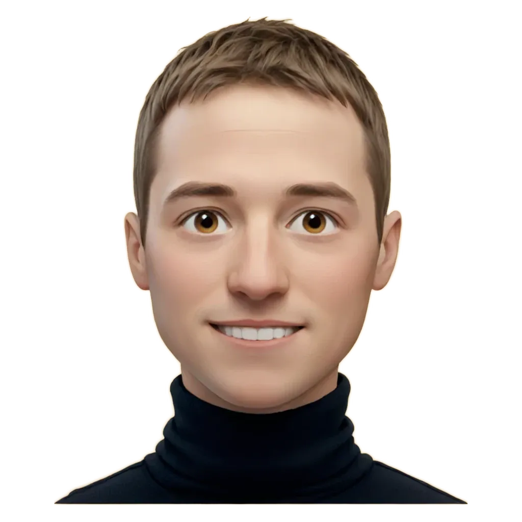 A man's face is superimposed over a black background.