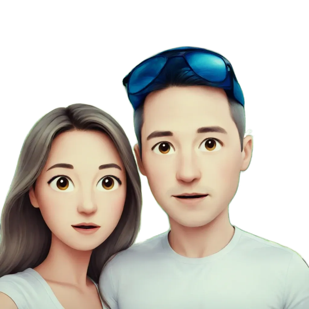 A man and a woman wearing sunglasses in front of trees.