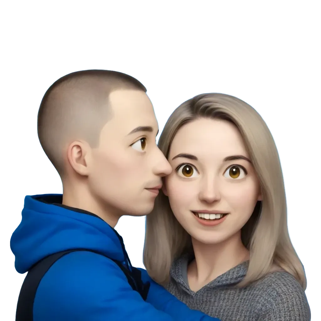 A couple is hugging in a picture that is generated that they are a man and a woman.