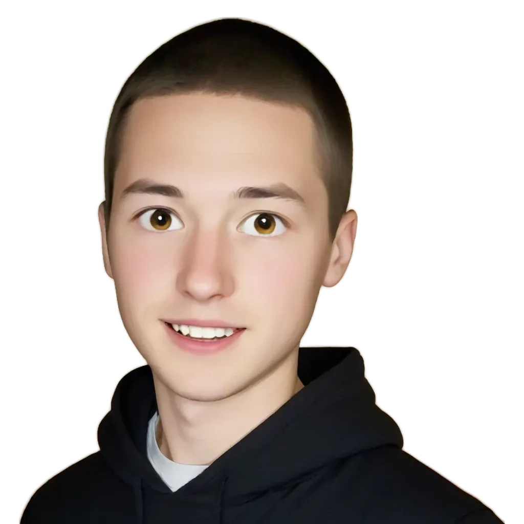 A boy with a black hoodie is smiling.