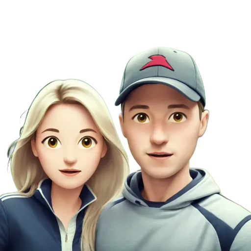 Two faces in a photo app with a forest background.