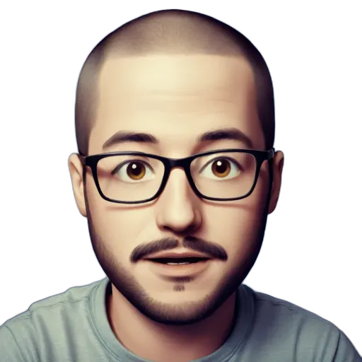 A graphic of a man with a beard and glasses that is his face.