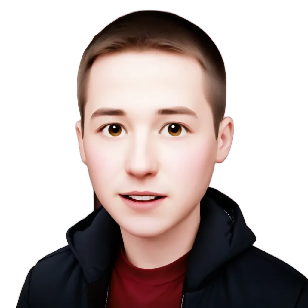 A boy with a black jacket and red shirt.