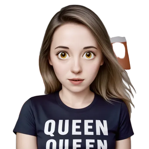 An animated woman with a shirt that says Queen Queen.