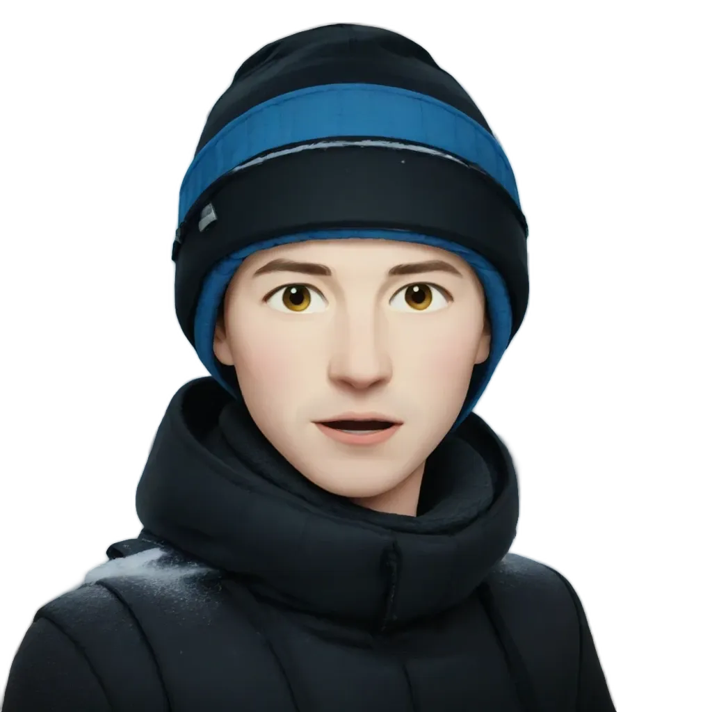 A boy wearing a black and blue hat.