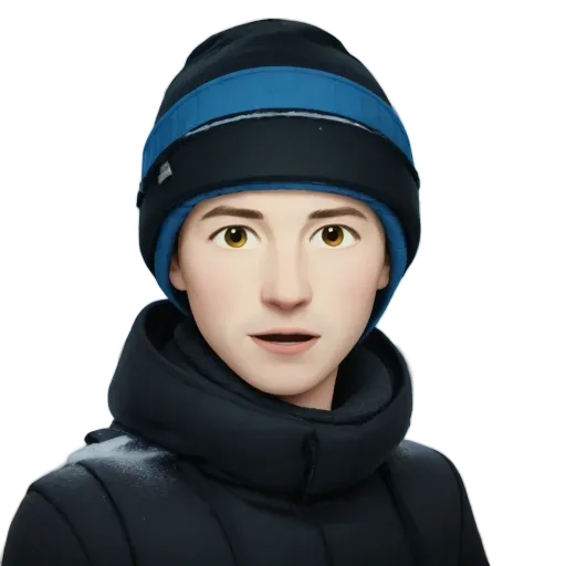 A boy wearing a black and blue hat.