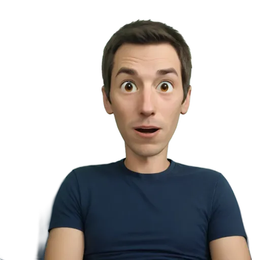 A man with a blue shirt that is surprised.