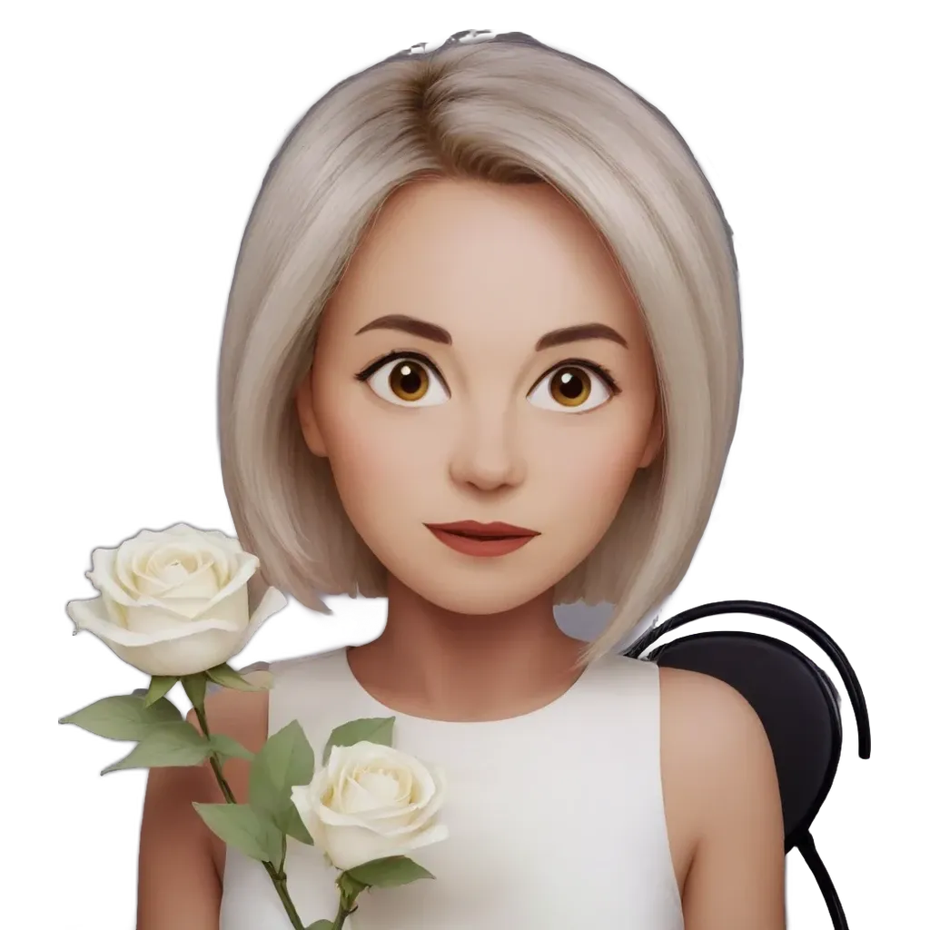 A girl holding two roses in her left hand.