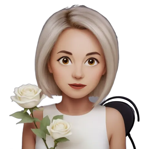 A girl holding two roses in her left hand.