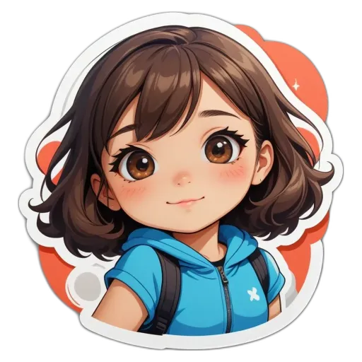A girl with a blue hoodie and red and orange background.