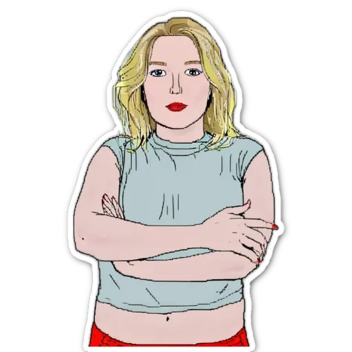 A woman drawing has a large red x across her chest.