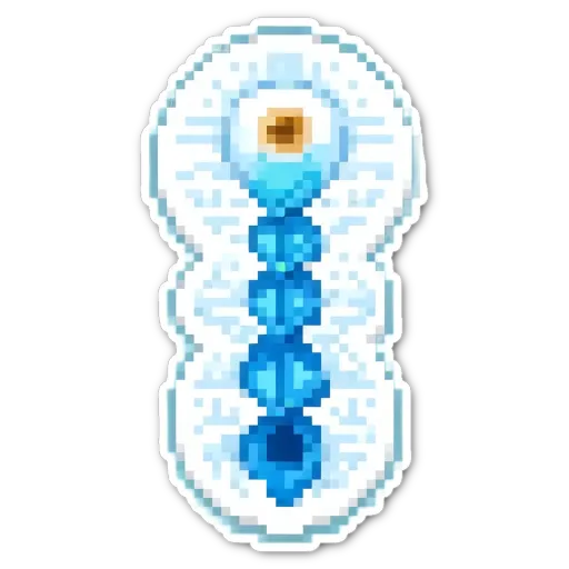 A blue and white pixelated image of a snowflake.