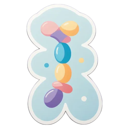 A blue teddy bear is made up of different colored balls, with each ball having a number on it.