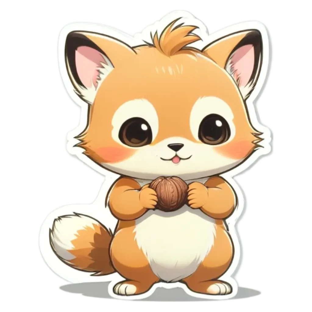 A cartoon image of a cat holding a walnut.