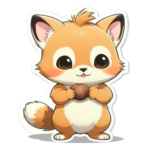 A cartoon image of a cat holding a walnut.