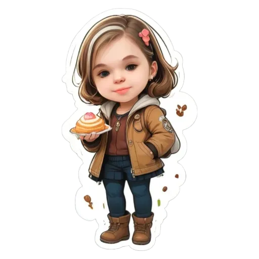 A cartoon girl holding a plate of food.