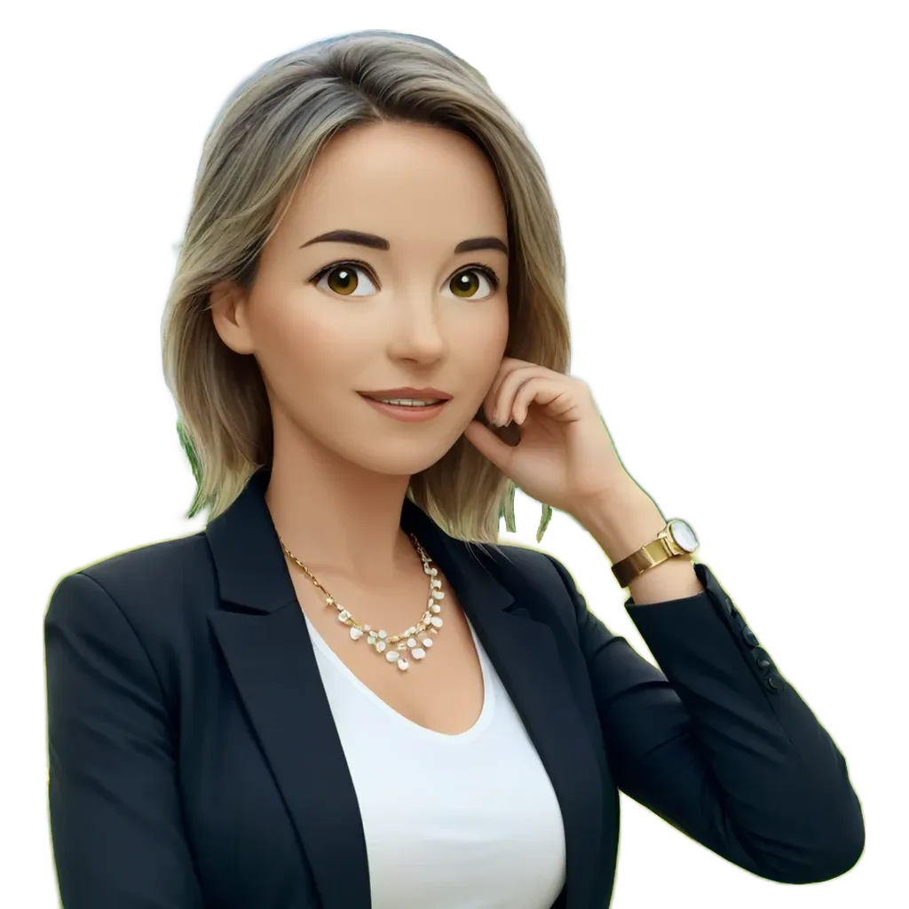 A woman is wearing a necklace and a jacket.