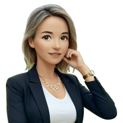 A woman is wearing a necklace and a jacket.
