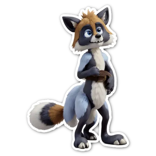 A sticker of a fox that is black and white.