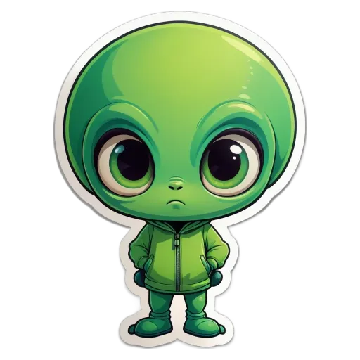 A green alien sticker that is unhappy.