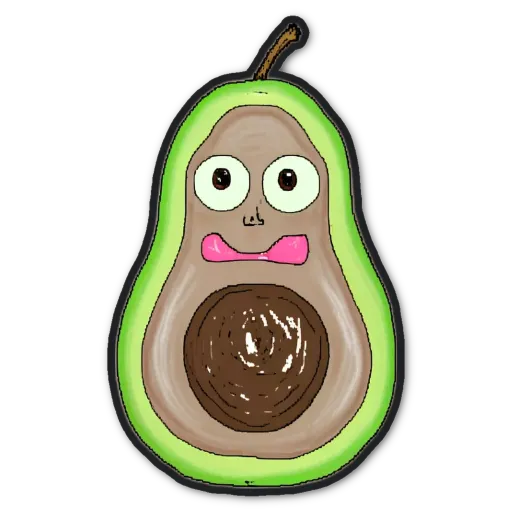 A drawing of an avocado with eyes and a mouth.