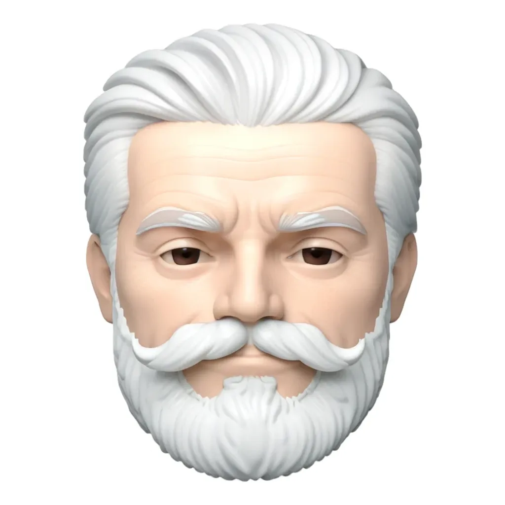 A sticker of an old man with a beard and mustache.