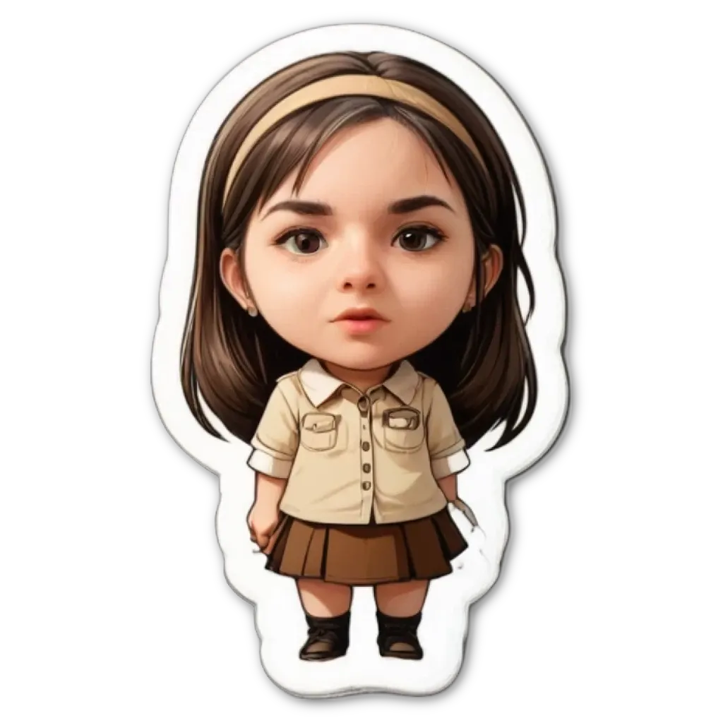 A girl with a uniform and skirt is standing on a black background.