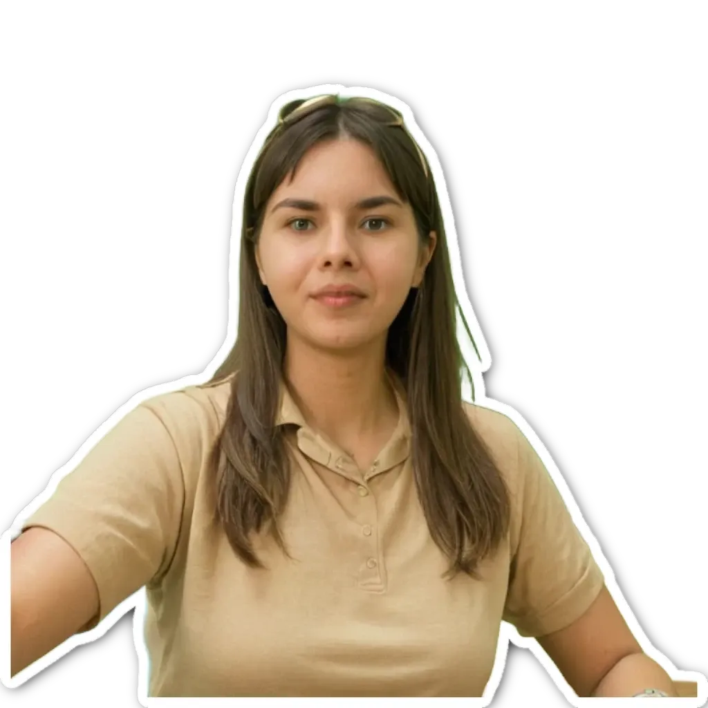A woman wearing a brown shirt is posing for a photo.