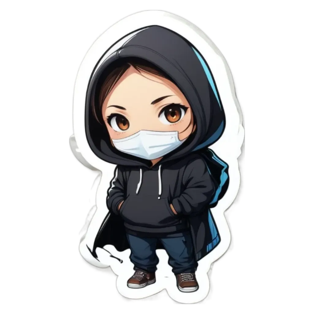 A girl wearing a mask and black clothes.