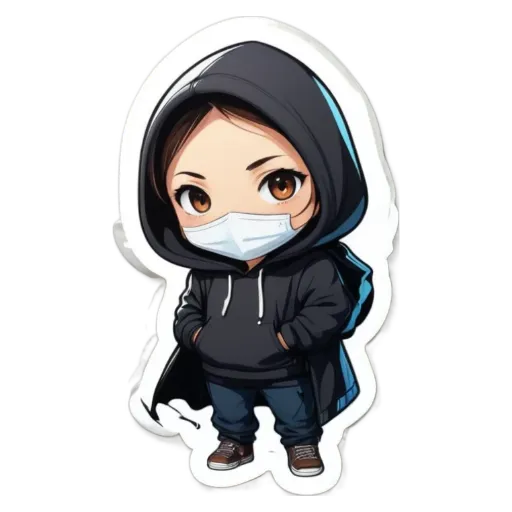 A girl wearing a mask and black clothes.