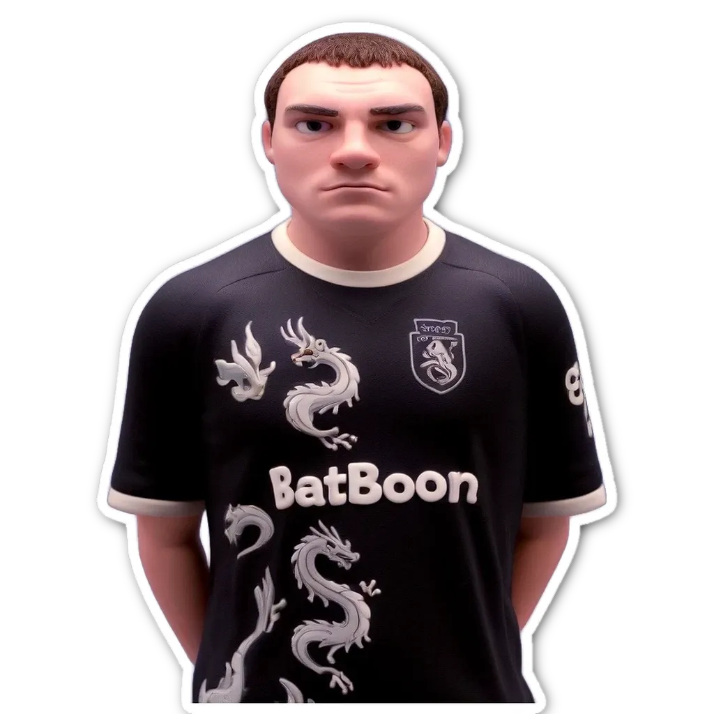 A sticker of a boy in a jersey that says batbon.