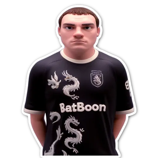 A sticker of a boy in a jersey that says batbon.