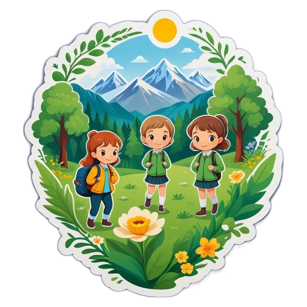 Three children wearing backpacks standing in a circle.
