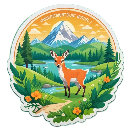 A deer in a forest with a mountain in the background.