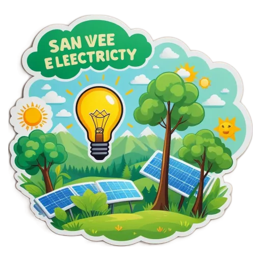 A San Veee Electricity logo in green with trees and the sun.