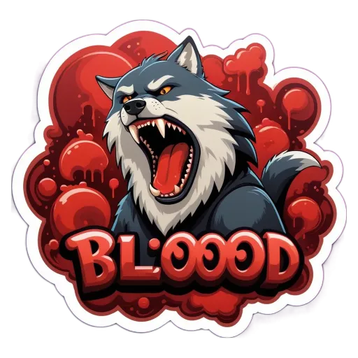 A cartoon depiction of a wolf that says Blood.