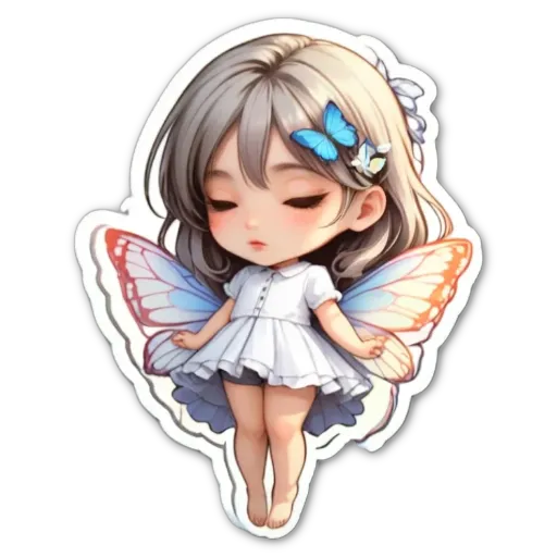 A girl with butterfly wings that is drawing attention.