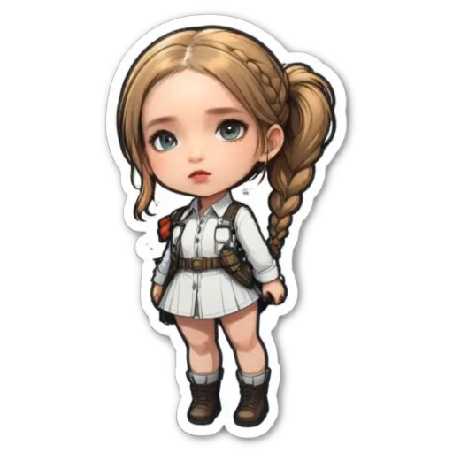 A small girl with a braid in her hair is wearing a white dress.