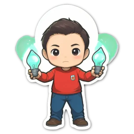 A boy holding two light bulbs in his hands.