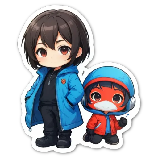 A boy and girl in anime style clothing.
