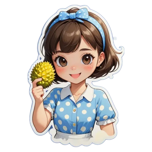 A cartoon image of a girl holding a yellow fruit.