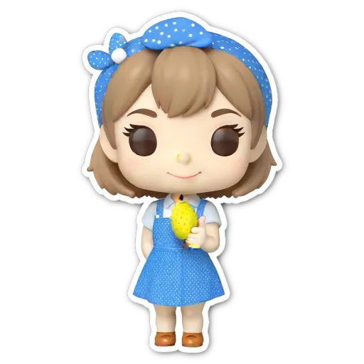 A sticker of a girl holding a banana.