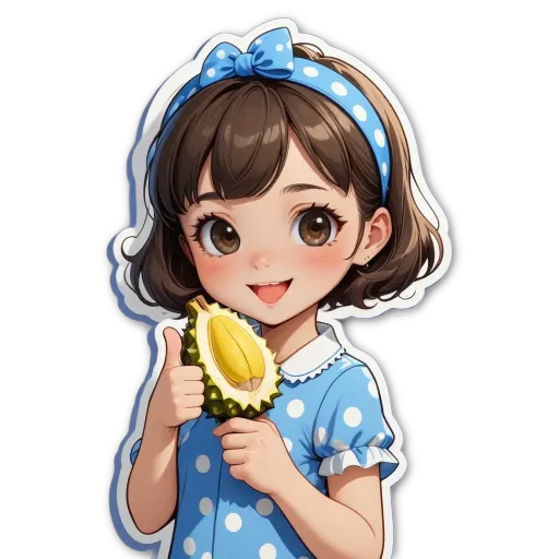 A girl is holding a fruit in her right hand.