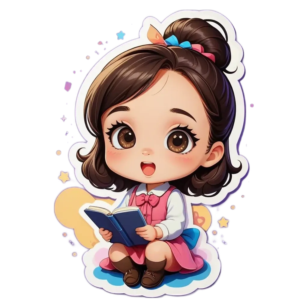 A cartoon girl that is reading a book.