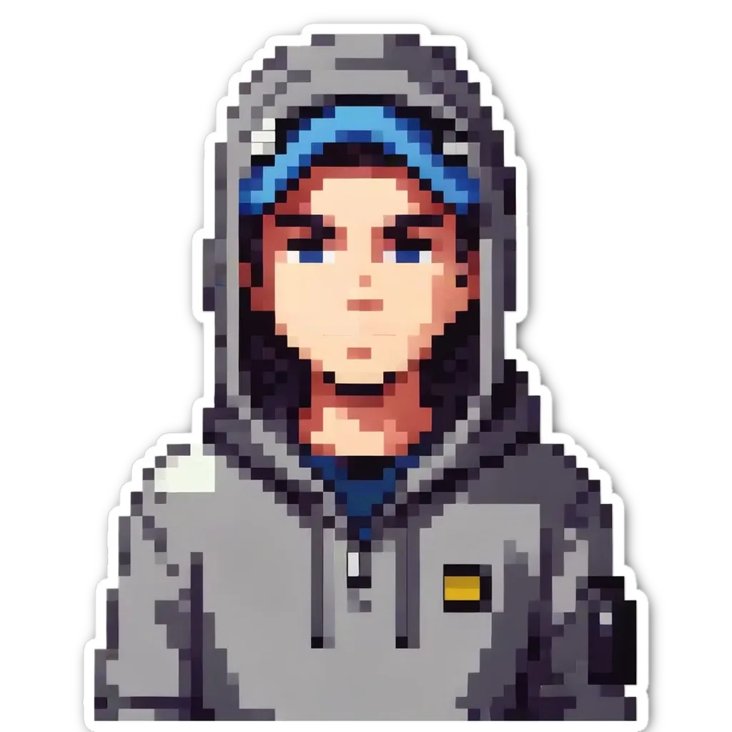 A boy wearing a grey hoodie with a yellow patch on it.