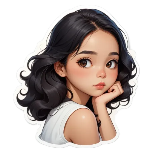 A sticker of a girl with long hair.