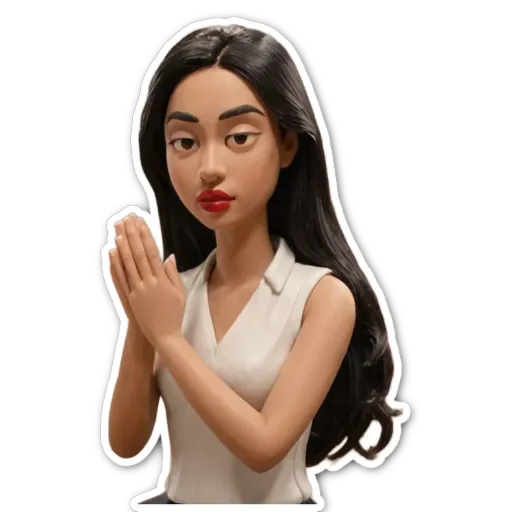 A sticker of a woman praying that says "this is an image of".