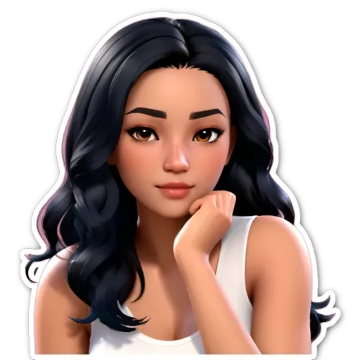 A sticker of a girl with long hair.