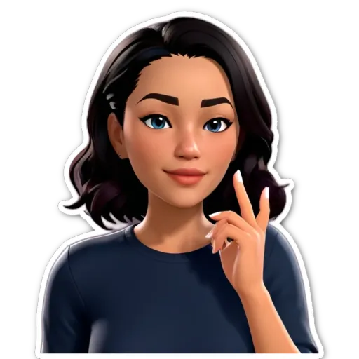 A woman holding up her hand with a sticker of her.