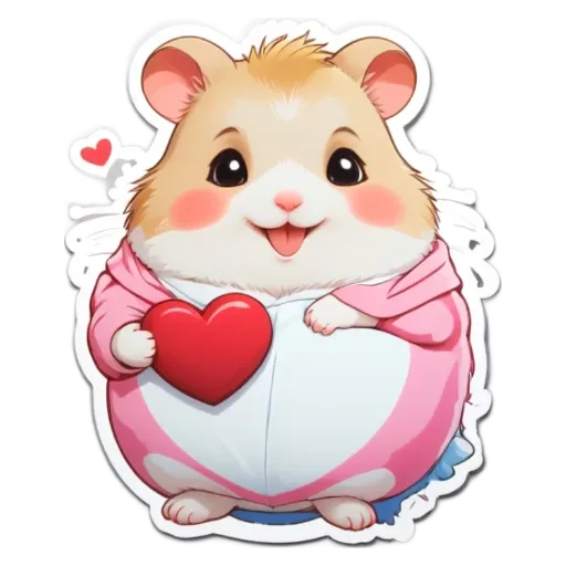 A hamster holding a heart is the subject of a sticker.